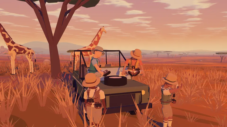 Safari jeep and polaroids on the savanna